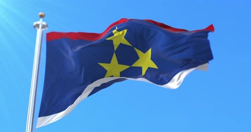 Generic Waving Flag With Three Yellow Stars On Blue Sky Background