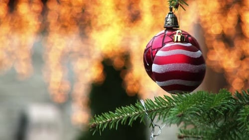 Christmas Tree Decorations and Blurred Lights Background