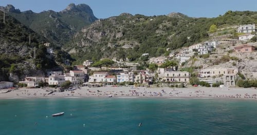 Aerial view of Erchie beach, Italy.