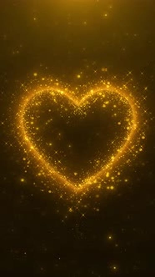Golden Glowing Particle Heart Outline Loop