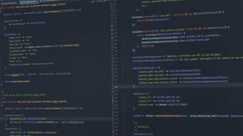 Inclinaison vers le bas des lignes de code informatique à l'écran
