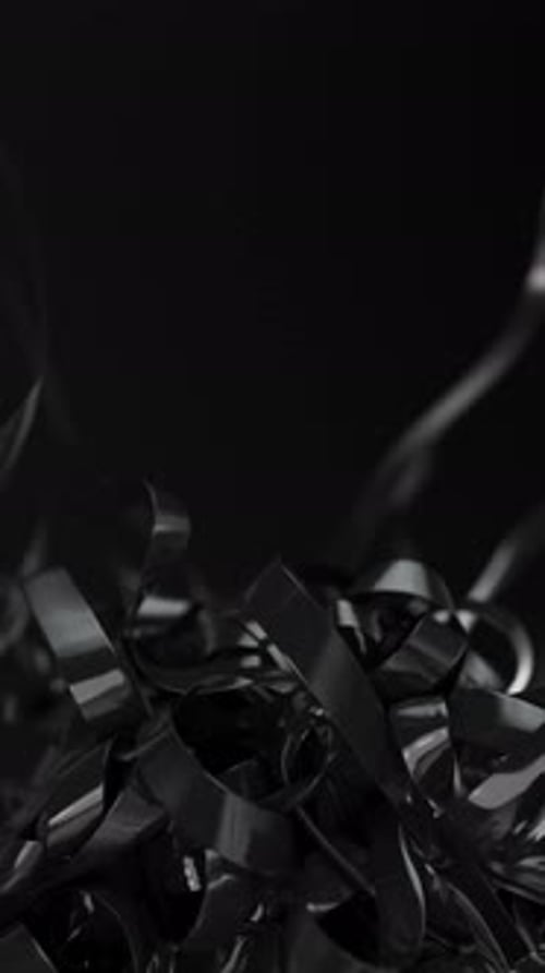 Clew of Black Stripes Unravel Animation Shiny Dark Stripes Unfold 3d Render Animation Vertical Video