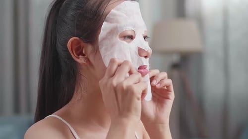 Woman Smoothing White Mask on Face