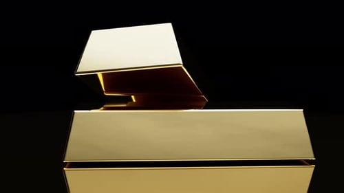 Clean 3D Gold Bars Rotating on Turntable Close Up