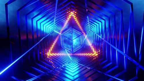 Bright, blue tunnel with glowing triangles in the center. Looped animation