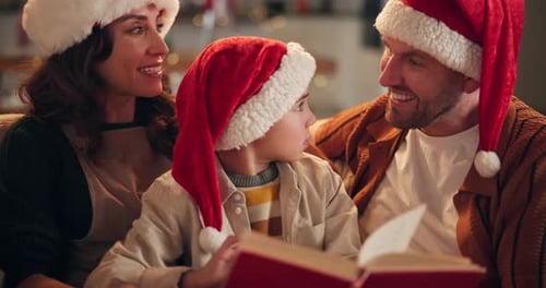 Family Reading a Christmas Story at Home