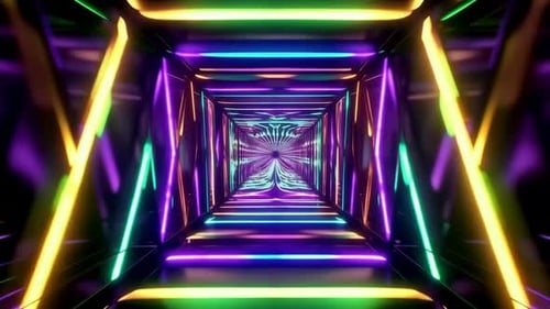 Abstract Futuristic Neon Tunnel with Glowing Geometric Lines