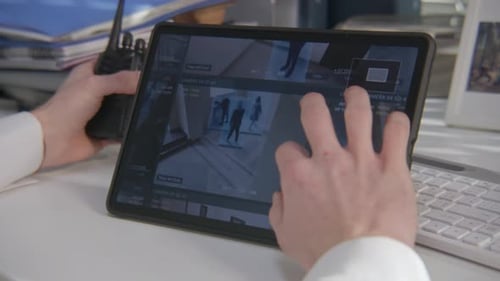 Surveillance Cameras Footage on Tablet Screen