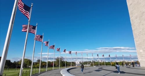 Washington Monument Flags Under a Beautiful Blue Sky