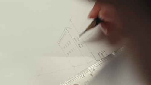 Detailed Architectural Drawing with Pencil and Ruler
