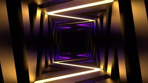 Purple And Yellow Neon Curve Lines Corridor Background Vj Loop In 4K