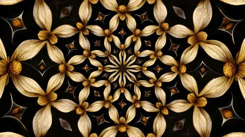 Golden Floral Mandala Kaleidoscope Seamless Loop Background Animation
