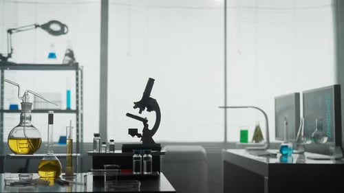 Empty Laboratory with Microscope and Equipment