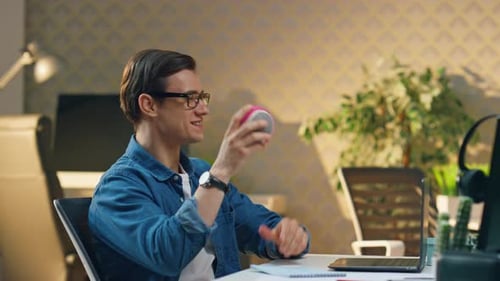 Happy Freelancers Giving Five to Each Other Office Closeup Guys Enjoying Break