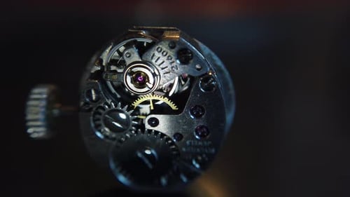 Close Up of Intricate Silver Watch Gears Turning