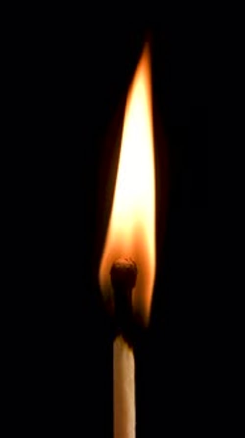 Vertical Video of Matchstick Burning in Darkness Close Up Flame Fire Ignition Heat Energy Glowing