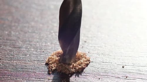 The Drill is Screwed Into the Wooden Board Enlarged Image of a Selftapping Screw Being Screwed Into