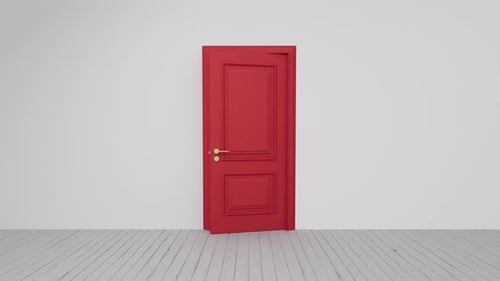 Red door opening with green screen on white background
