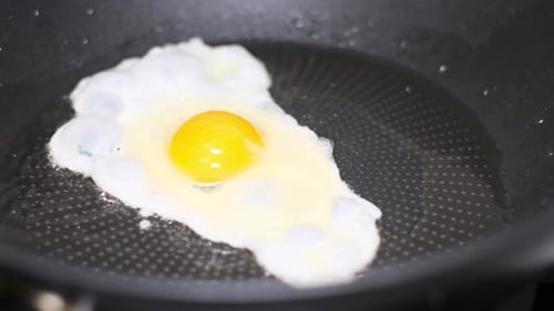 Egg Frying in a Pan, Close Up View