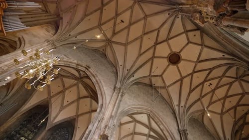 Low-angle shot of the interior of the church of Vienna Austria. St Anne Church Interior with beautif
