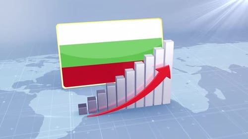 Bulgaria Flag With Increasing Bar Chart Graph And Arrow Red