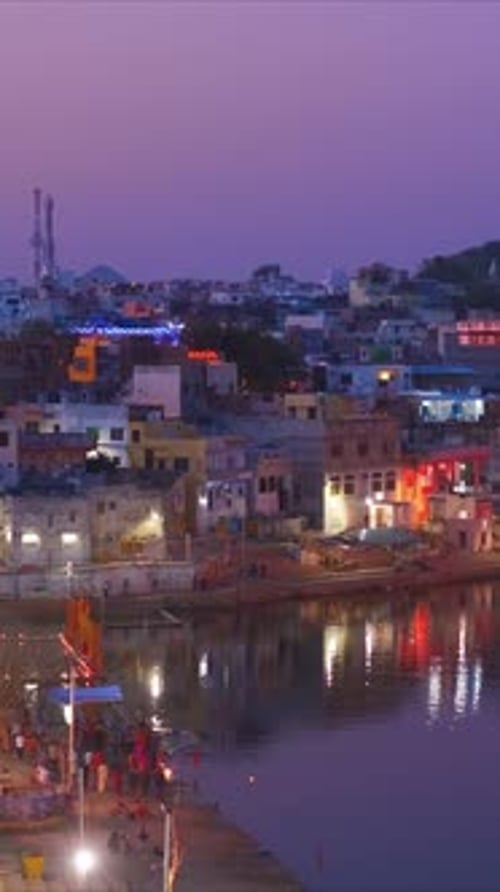 Indian Hinduism Pilgrimage Town Sacred Holy Hindu Pushkar with Pushkar Ghats Rajasthan India