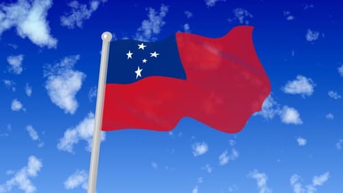 Samoa Flag Waving Against Blue Sky Animation