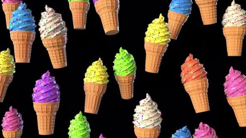 Colorful Ice Cream Cones with Sprinkles Falling Seamless Loop