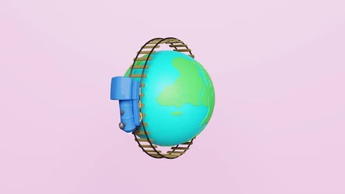 Animated 3D Train Traveling Around a World Globe
