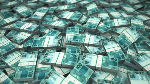 3D Rendered Pile of Brazilian Reais 100 Banknotes