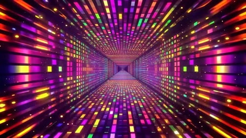 Retro-Disco-Neon-Tunnelschleife mit leuchtender mehrfarbiger Mosa