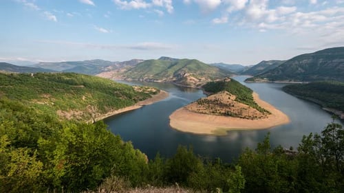 Day view with picturesque river meander in mountain