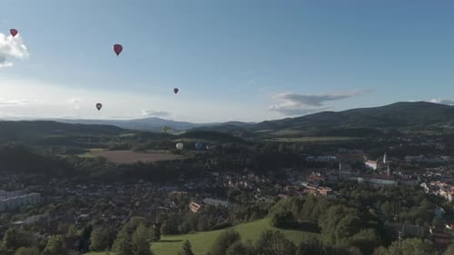 Aerial video over Krizova mountain Cesky Krumlov Czechia