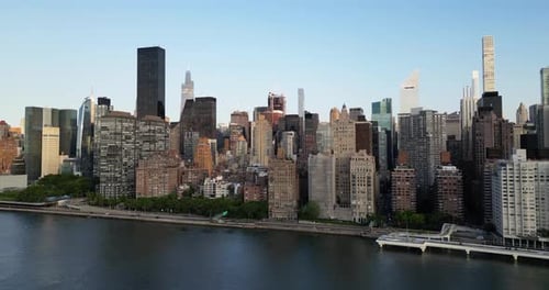 Aerial shot of Midtown Manhattan at East River, New York City, USA