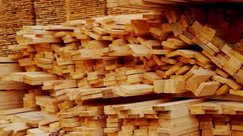 Stacks of Cut Lumber for Construction and Carpentry