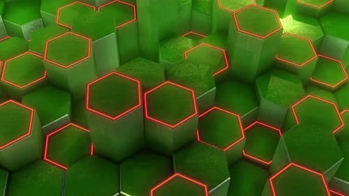 Green hexagons with red outlines
