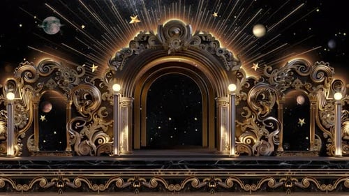 Luxury Gold Stage Background with Stars and Ornate Design