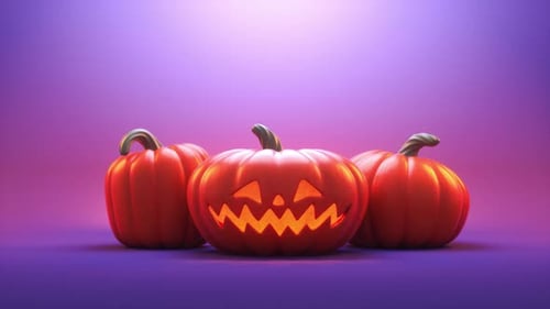 Animated Halloween Pumpkins with Glowing Jack-o'-Lantern