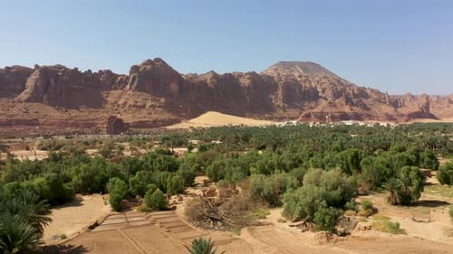 Aerial shot of Beautiful rock formation in the heart of Al aura desert Saudi Arabia