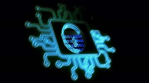 Script Digital Data Protection Concept.circuit neon line animation. 3d technology lock icon with