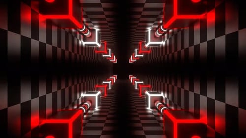 Red And White Neon Energy On Corners Tunnel Background Vj Loop In 4K