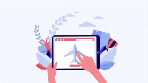 Online Travel Booking Animation on Tablet in Flat Design