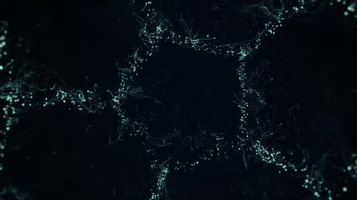 Abstrakte digitale Partikel, die in Dark-Space-Animationen fließen