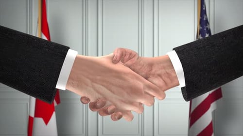USA Canada Diplomacy Handshake Agreement in 3D Animation
