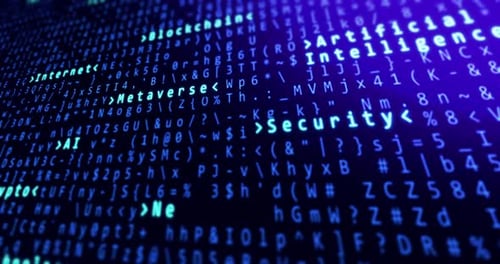 Código binario con inteligencia artificial, cadena de bloques, internet, metaverso, red y seguridad.