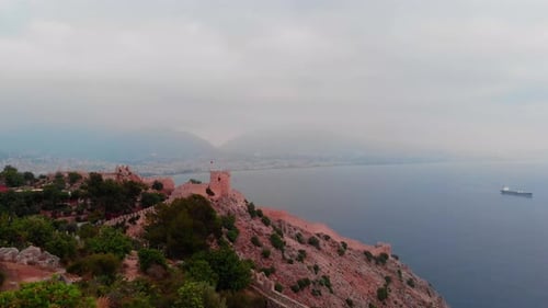 Alanya Castle, the harbor and the city of Alanya in the background