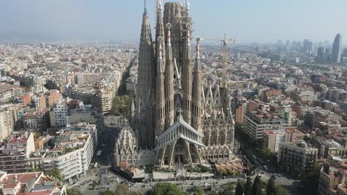 Aerial view of Sagrada Familia Cathedral at Catalunya