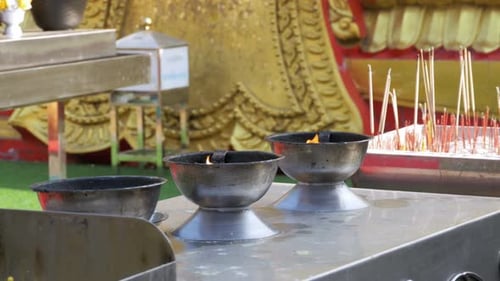 Light Incense Sticks with Smoke in Buddhist Temple Thailand Pattaya