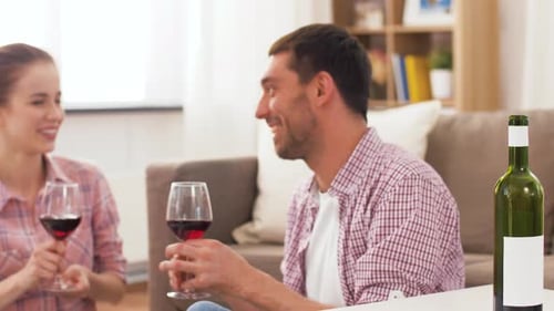 Couple at Home Toasting Red Wine Drink