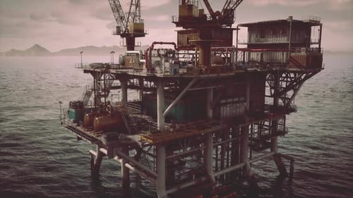 Oil Rig Positioned in the Ocean